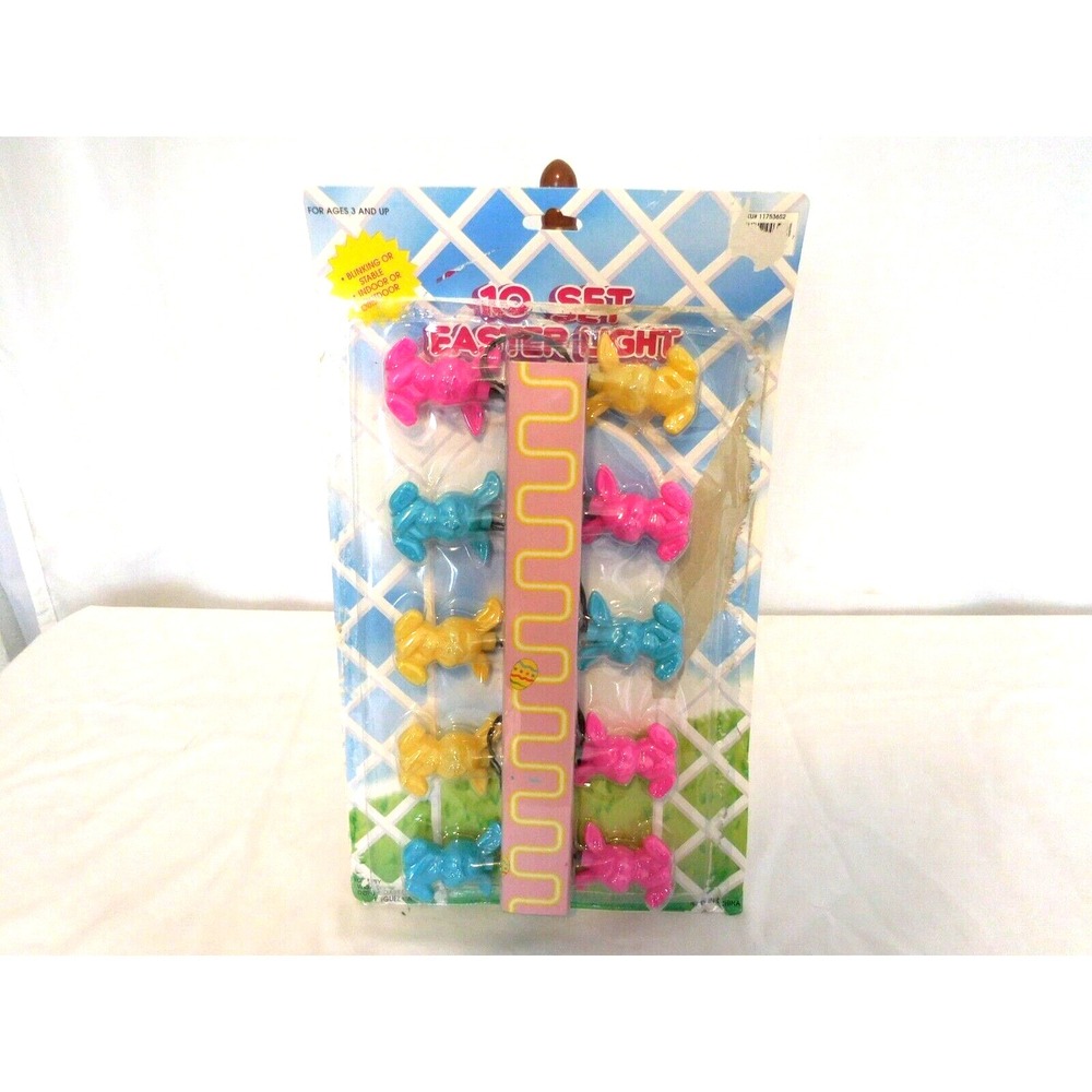 Easter Multi Color Bunny Rabbit‎ (10) String Light Set Blow Mold  Vintage